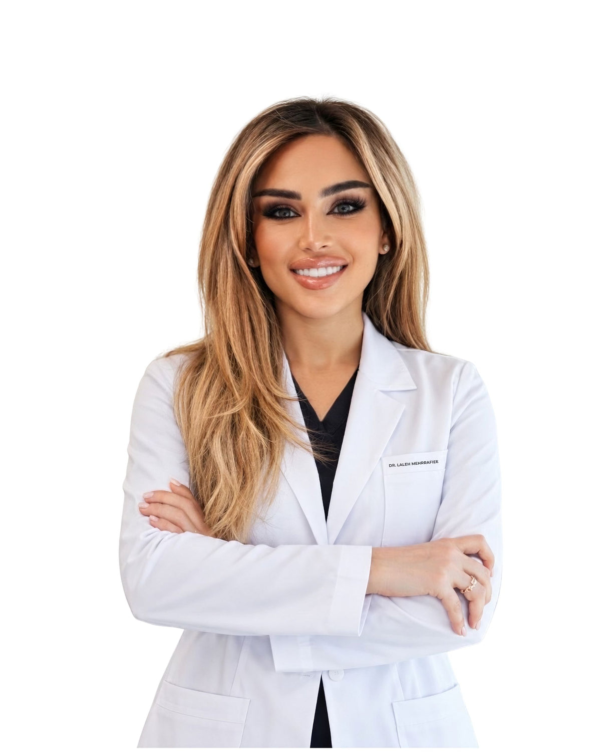 Dr. Laleh Mehrrafiee, DDS, cosmetic dentist, in a white coat