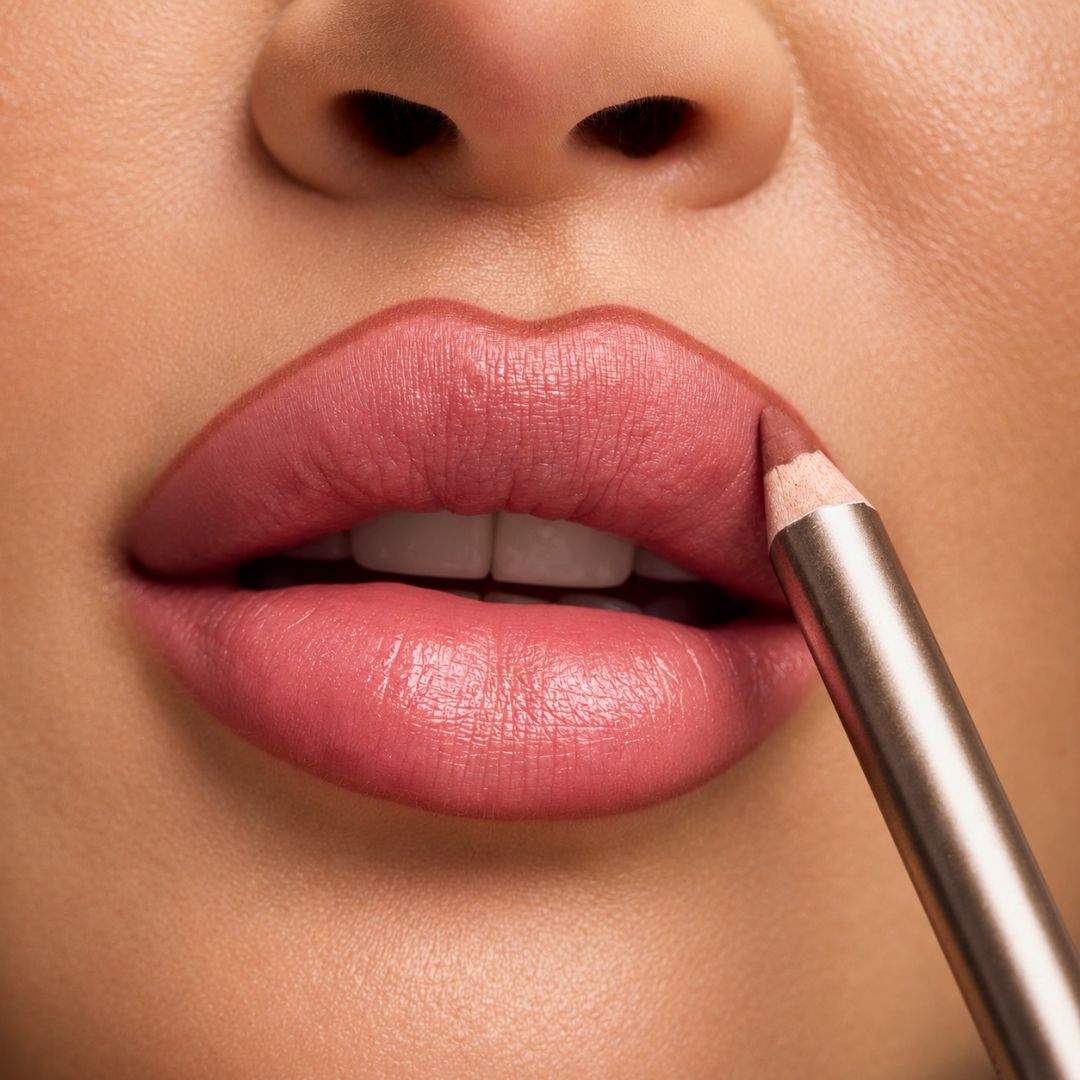 Lips lined with Always On Matte Lip Liner in Hot Gossip