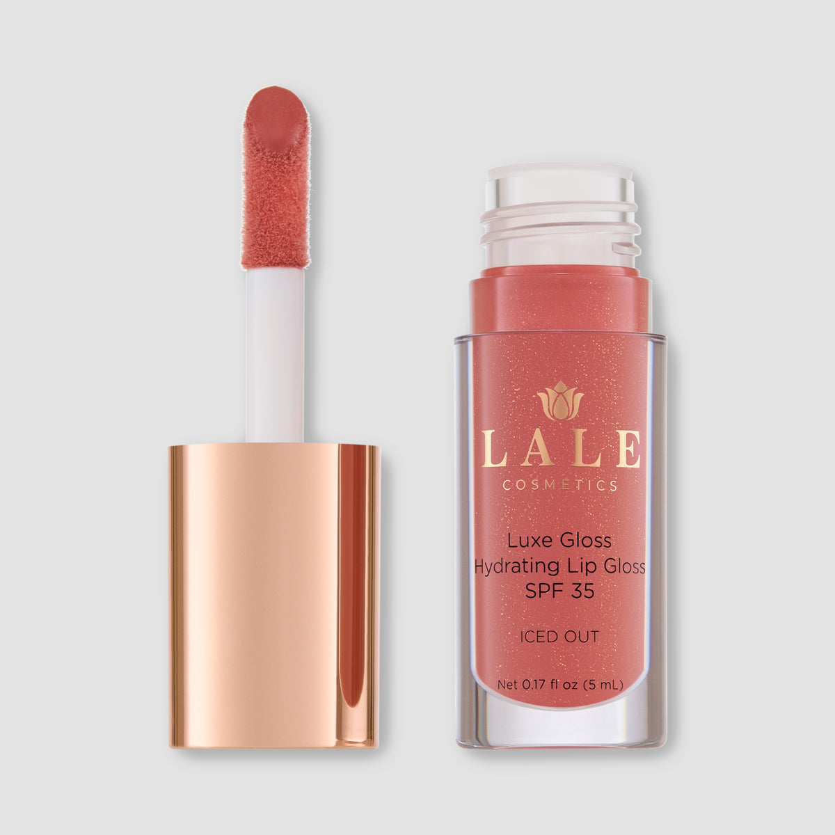 Luxe Gloss in Iced Out, open, with its applicator